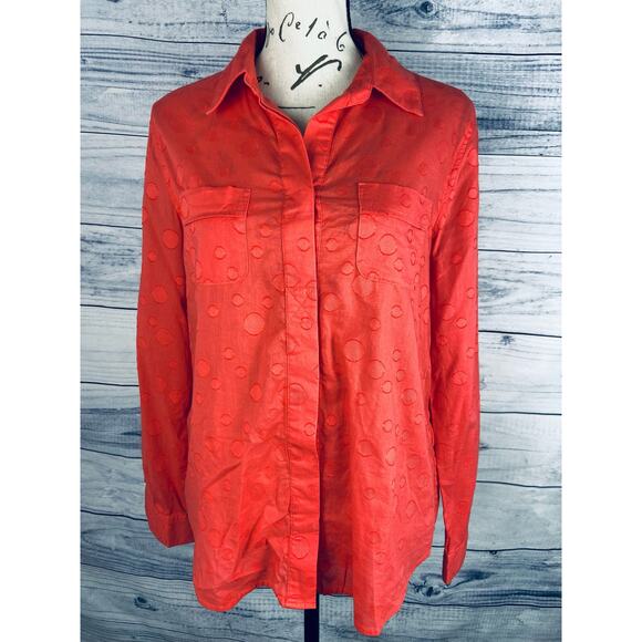 Chicos 0 Button Down Shirt Womens S Texture Dot Long Sleeve Collar Cotton - Picture 3 of 13